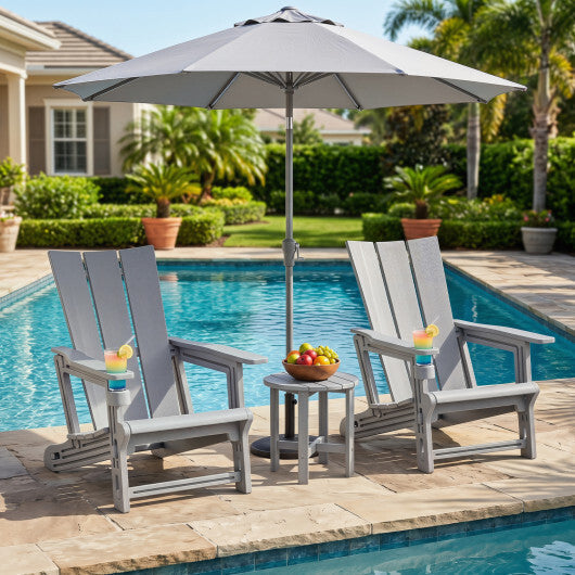 Set of 2 Outdoor Adirondack Chairs with Cup Holder-Gray