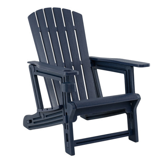 HDPE Adirondack Chair with Cup Holder and Wood-Like Texture High Back for Garden-Gray