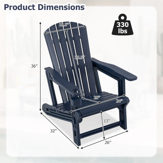 HDPE Adirondack Chair with Cup Holder and Wood-Like Texture High Back for Garden-Gray