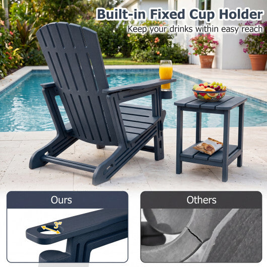 HDPE Adirondack Chair with Cup Holder and Wood-Like Texture High Back for Garden-Gray