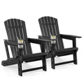 Set of 2 HDPE Adirondack Chair with Cup Holder and Wood-Like Texture  for Garden-Black