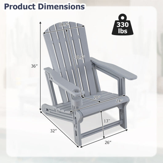 Set of 2 HDPE Adirondack Chair with Cup Holder and Wood-Like Texture  for Garden-Black
