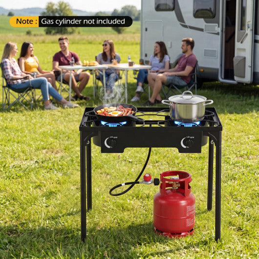 2 Burner Propane Stove 160000 BTU with Adjustable Regulator & Hose for Camping BBQ-Black