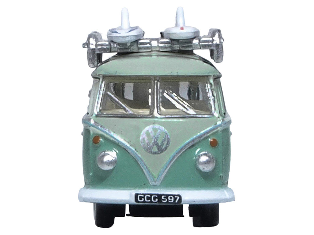 Volkswagen T1 Samba Bus RHD (Right Hand Drive) Green Two-Tone with Surfboards on Roof Rack 1/148 (N) Scale Diecast Model Car by Oxford Diecast