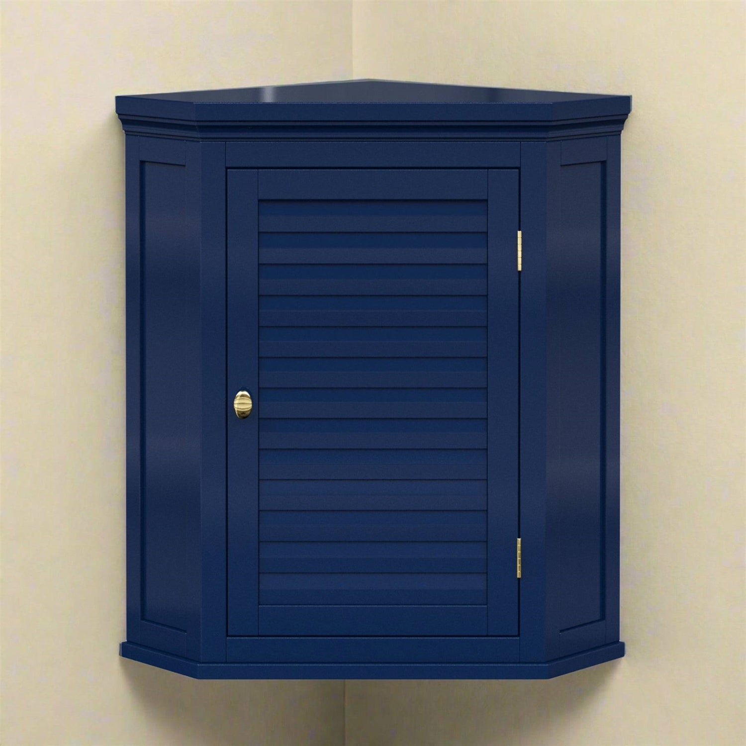 Navy Wall Mounted Corner 1-Door Louvered Bathroom Wall Cabinet