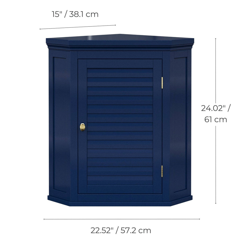 Navy Wall Mounted Corner 1-Door Louvered Bathroom Wall Cabinet