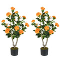 36 Inch Artificial Camellia Tree with Blooming Flower 2 Pack-Orange