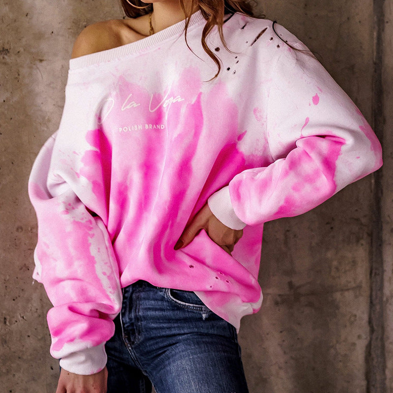 Women Clothes Printed Tie-Dyed Long Sleeve round Neck T- Sweatshirt for Women Sweatshirt