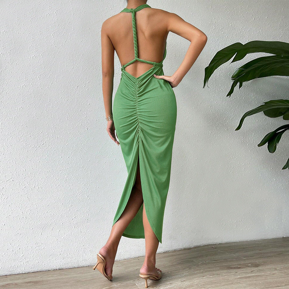 Women Clothing Autumn Winter Sexy Backless Slim Fit Bag Sling Party Dress