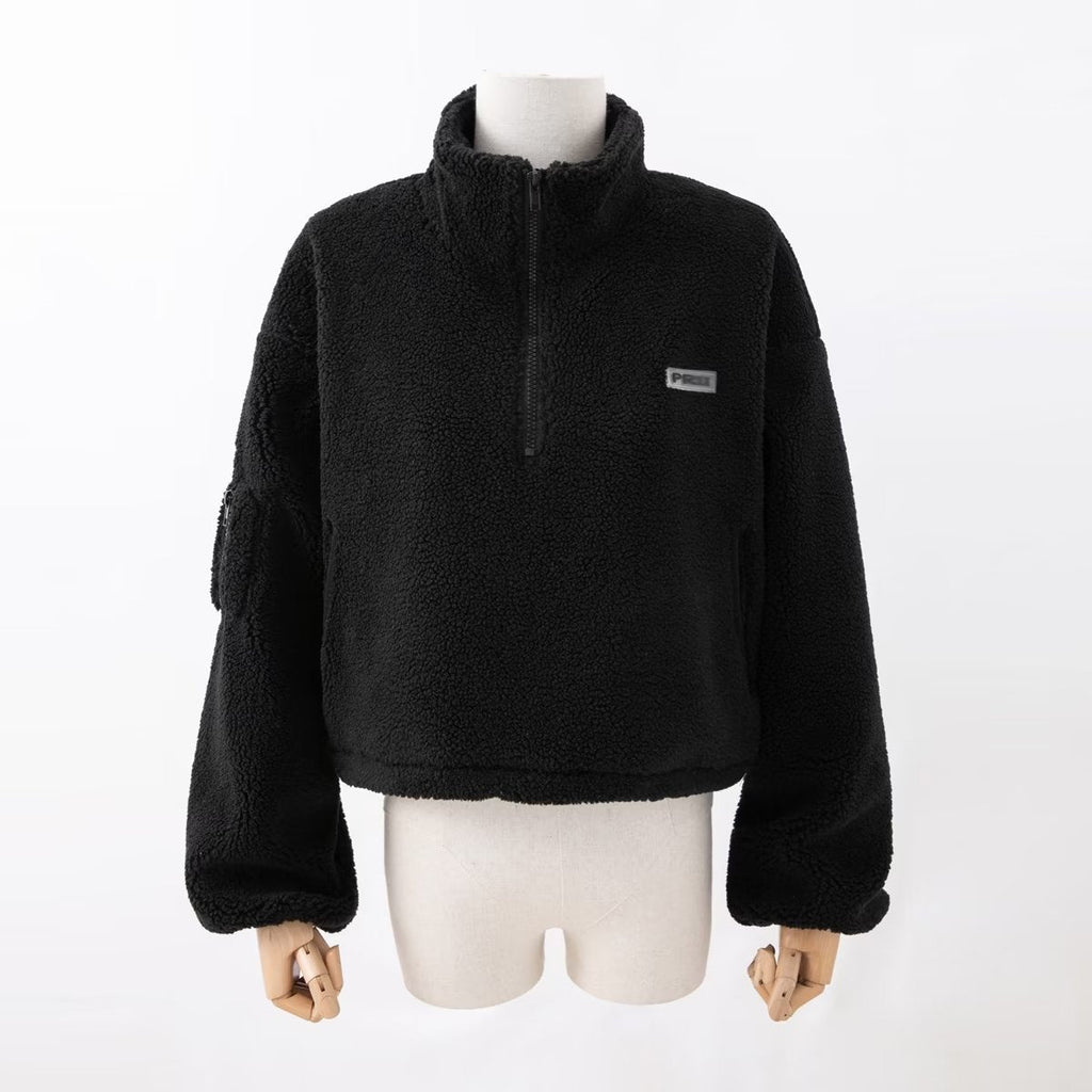 Autumn Winter Women Clothing Short Drawstring Loose Sweatshirt Coat