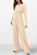 Autumn Casual Suit Asymmetric Long Sleeve T Shirt Wide Leg Pants Casual Wear Sportswear