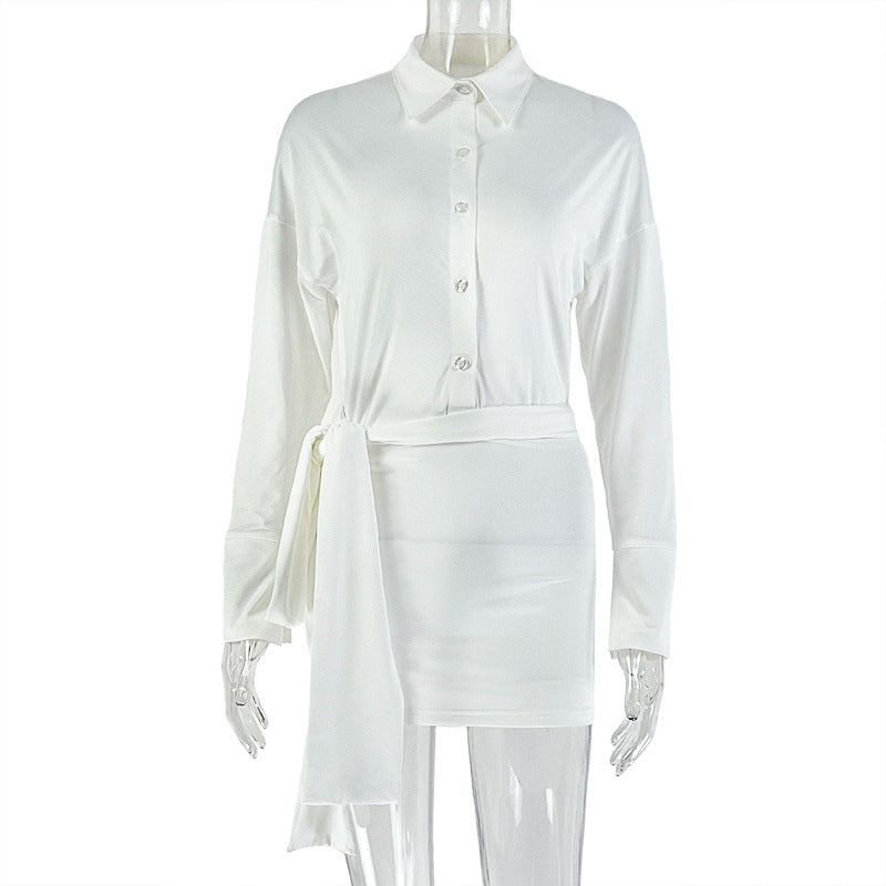 Women Slim Fit Solid Color Pleated Lace up Hip Dress Sexy Deep V Plunge neck Long Sleeve Short Dress