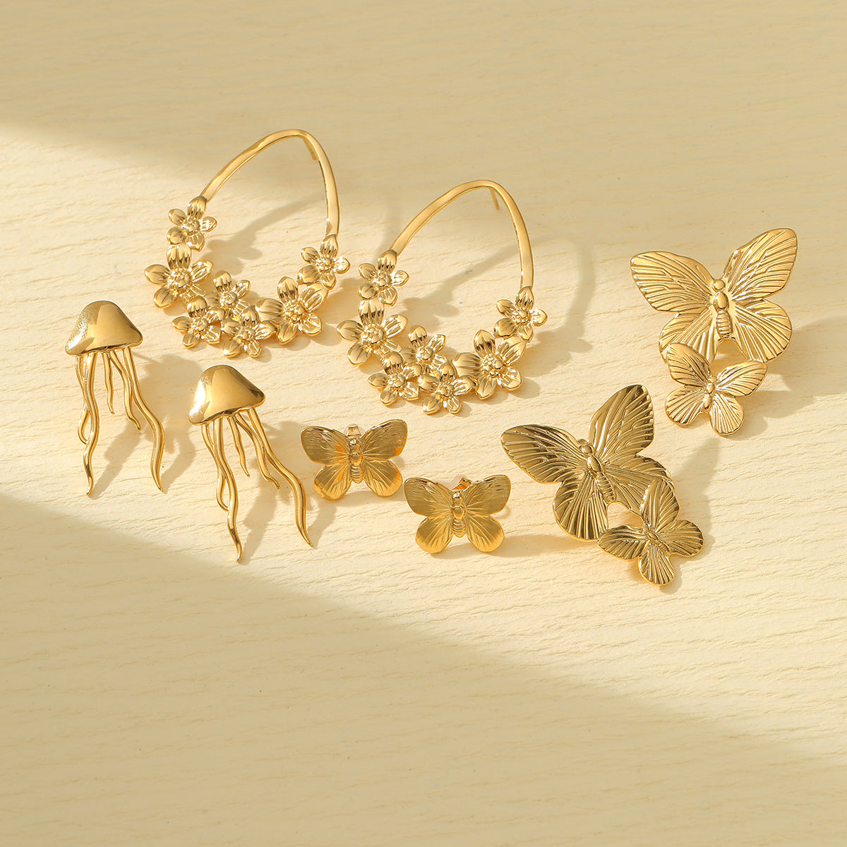 Summer Butterfly Titanium Steel Earrings for Women Arrival Light Luxury All Match Non Fading Floral Earrings for Women