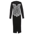 Autumn Winter Women Clothing Fashionable Slim Lace Stitching V neck Split Dress