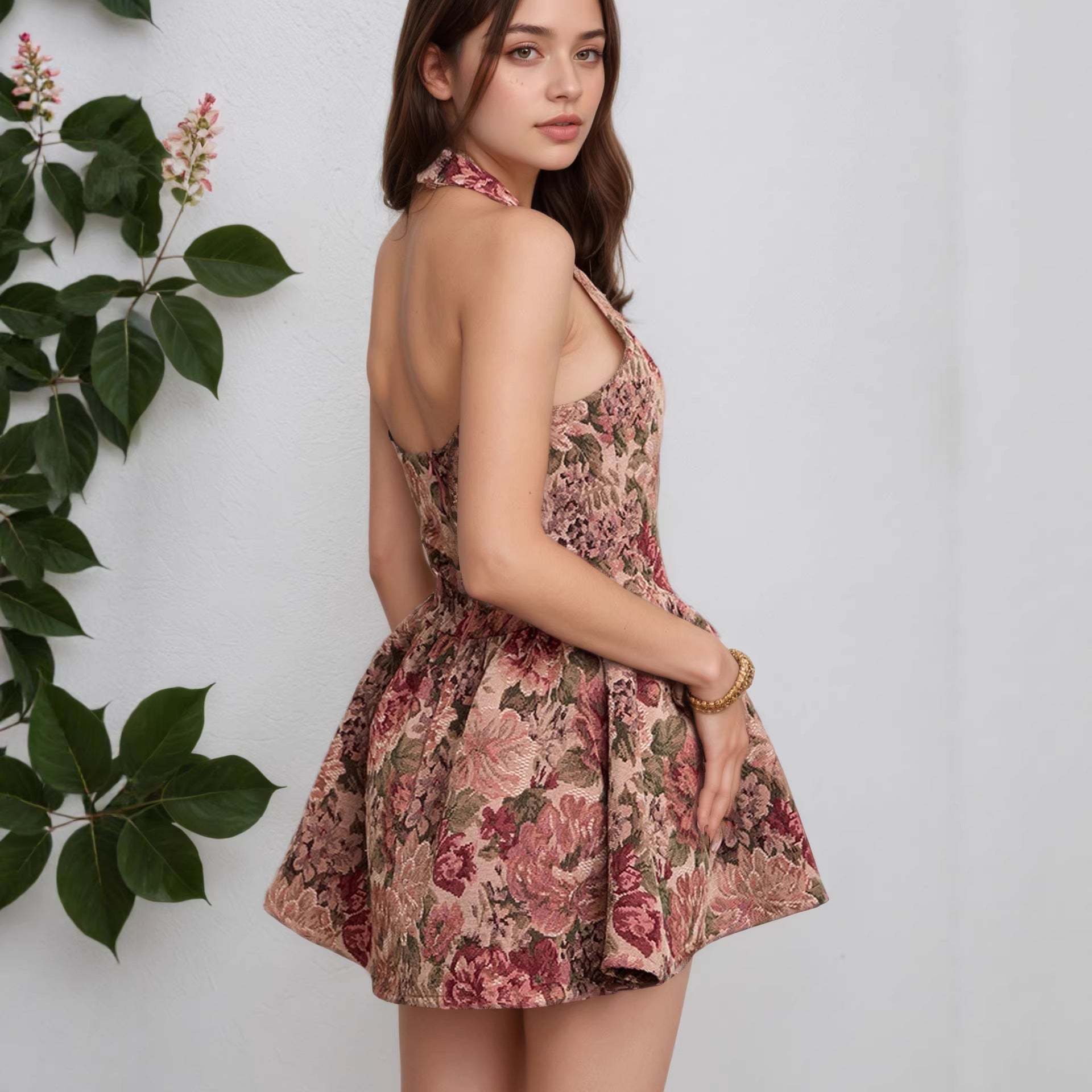 Sexy Women Wear Tube Top Corset Floral Mini Pettiskirt Backless Dress