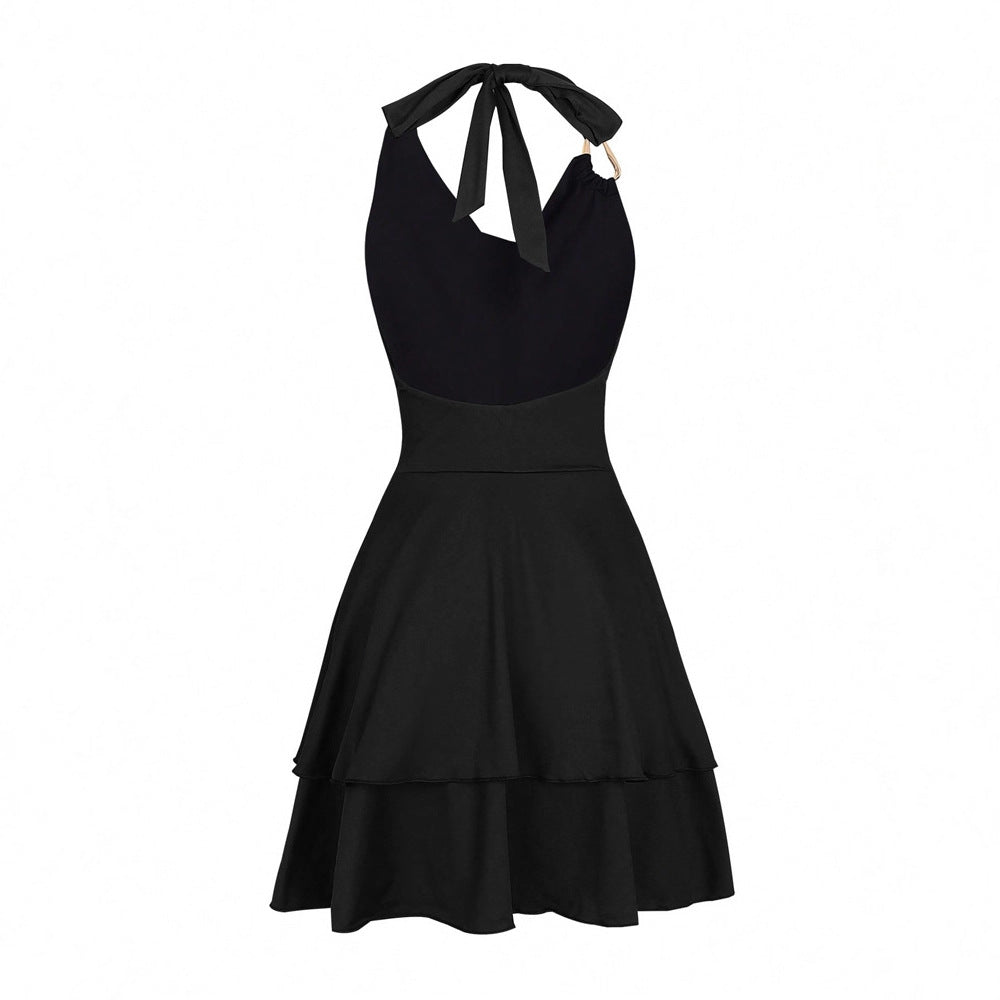 Halter Waist Controlled Pleated Sexy Dress Sexy Look Fairer Slimming Slim Women Clothing