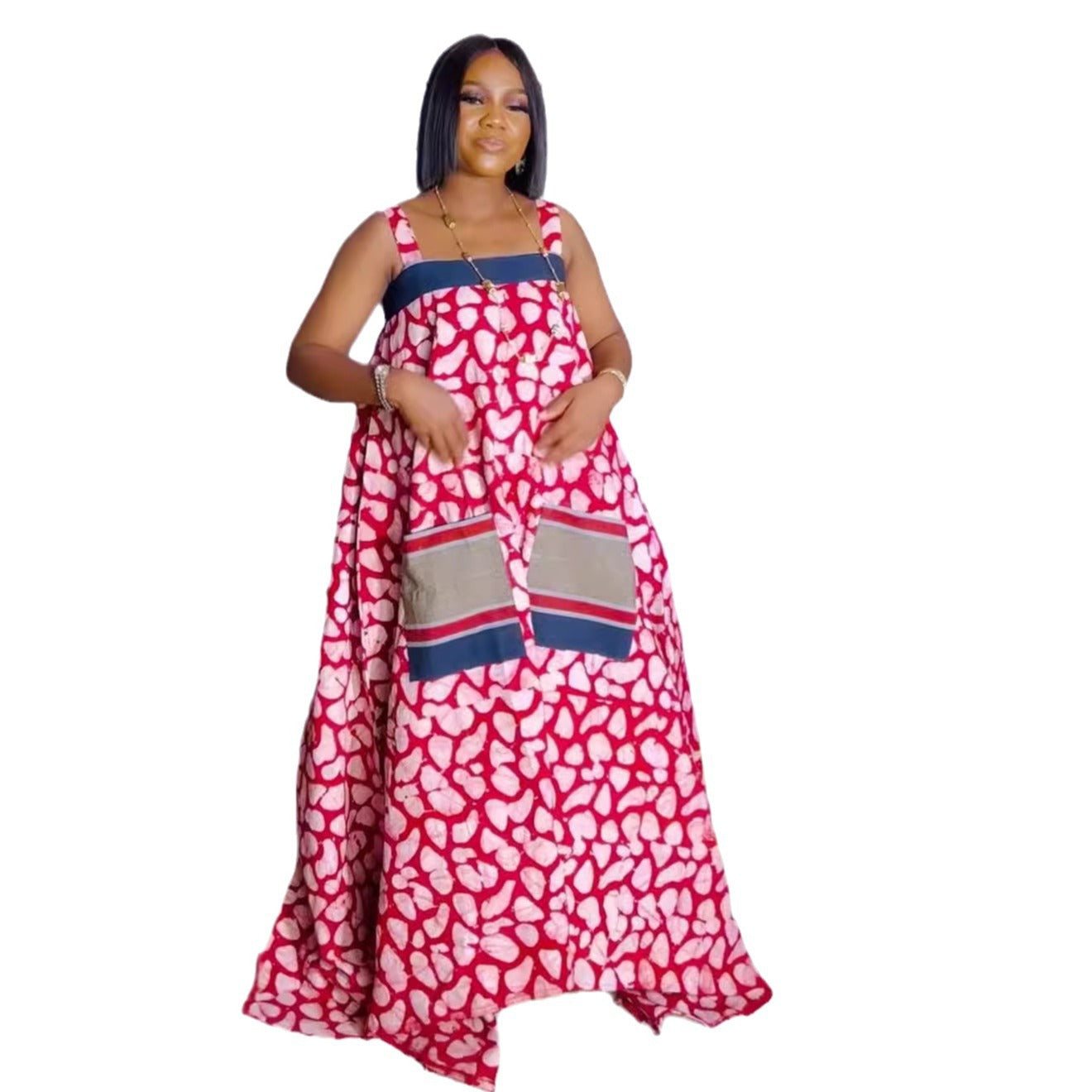 Spaghetti Strap Floral Print Large Multi Color Dress