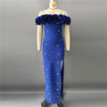 Sexy off Shoulder Beads Rhinestones Bandage One Piece Dress Applique Party Gathering Evening Dress