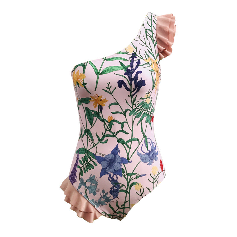 One Piece Swimsuit Women Cover Belly Slimming Swimsuit Polyester Printed Short Skirt Chiffon Dress