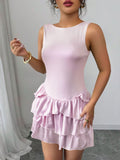 Summer Sleeveless round Neck Dress Sexy Lace up Slim Slimming Elegant Cake Dress