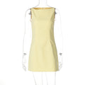Women Clothing Autumn Solid Color Double Layer Woven Sleeveless Back Zipper Short Slim Fit Dress