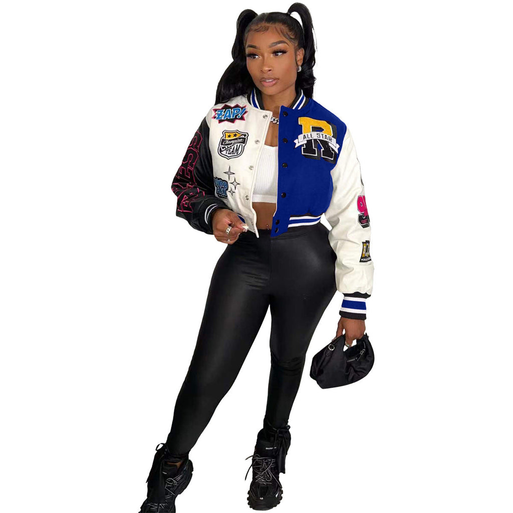 Urban Autumn Winter Positioning Printing Press Button Stitching Thread Varsity Jacket