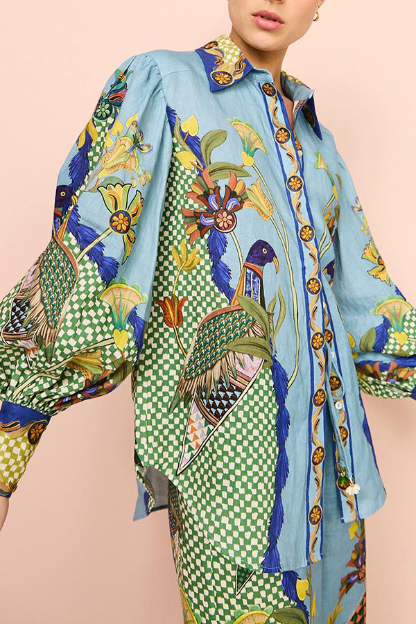 Autumn Personalized Printed Puff Sleeve Holiday Lace Two Piece Suit for Women Amplified craft