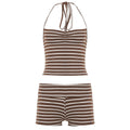 Striped Homewear Halter Chest Pleated Vest Waist Shorts Sports Casual Two Piece Sets