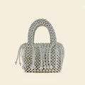 Tassel Hand Woven Metal Silver Beaded Square Vegetable Basket Pearl Bucket Hand Held Tote