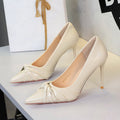 Super High Heels Women Pointed Pleated Bow All Match Shallow Mouth Cocktail Stiletto Heel Pumps