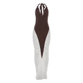 Autumn Winter Women Sexy Backless Halter V neck Colorblock Contrast Color Sheath Dress