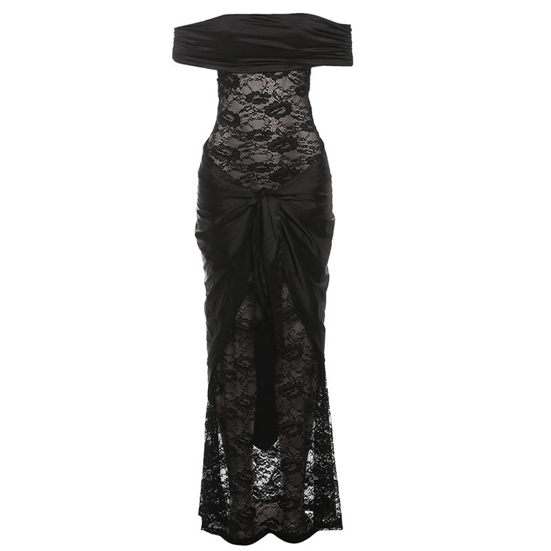 Autumn Sexy Lace Cutout Slim Fitting Patchwork Sheath Slim Fit Dress
