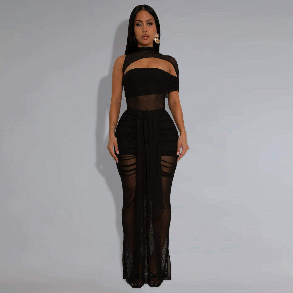 Women Wear Sexy Sheer Mesh Arm Covering Dress