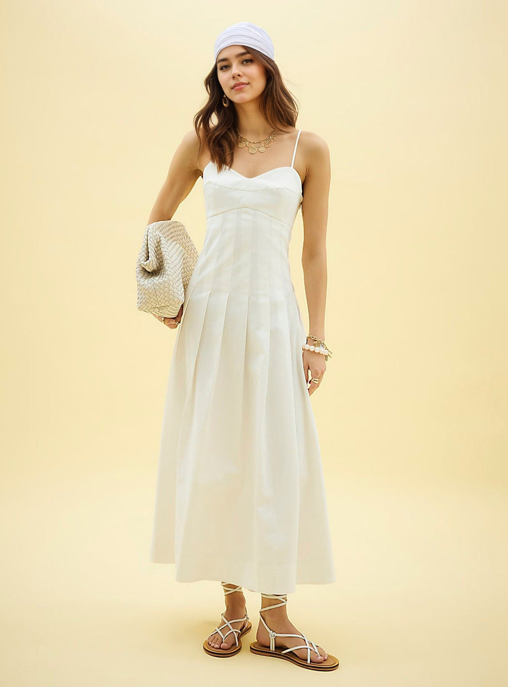 Summer Boning Corset Tube Top Sleeveless Waist Large Swing Solid Color Mid Length Dress Cami Dress