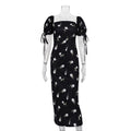 French Women Clothing Summer Holiday Dress Floral Puff Sleeve off Neck Slim Fit Long Dress