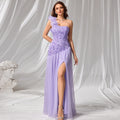 Evening Dress Group Women Solid Color Slim Fit Petals Shoulder Strap Chest Wrapped Dress