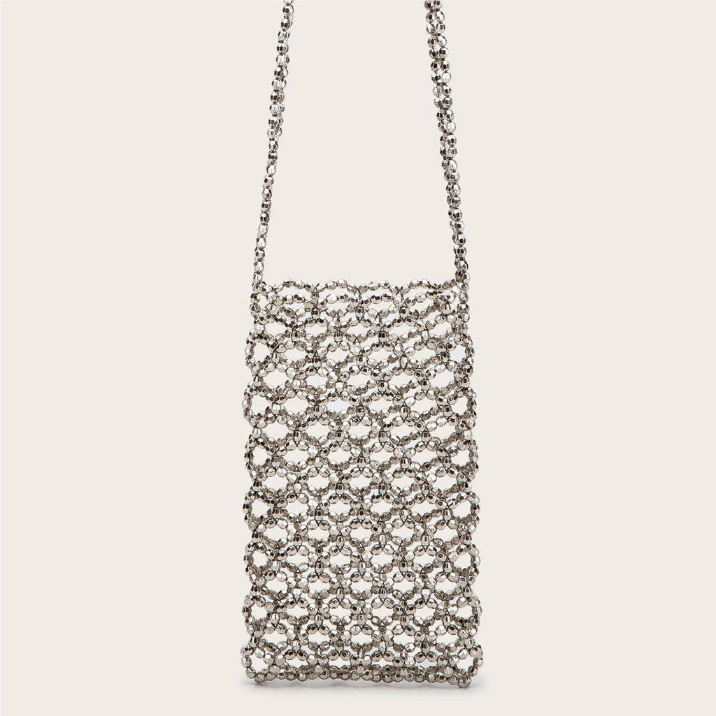 Summer Silver Electroplated Acrylic Hand Woven Beads Hollow Out Cutout Bag Trend Phone Crossbody Bag