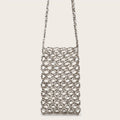 Summer Silver Electroplated Acrylic Hand Woven Beads Hollow Out Cutout Bag Trend Phone Crossbody Bag