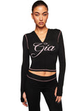 Women Wear Supply Printed Hooded Long Sleeve Thumb Hole Slightly Flared Two Piece Sets