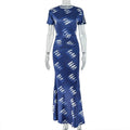 Women Printed Wear Socialite Slim Fit Hip Dress round Neck Short Sleeve Dress