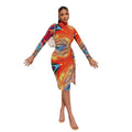 Women Clothing Sexy Mid Waist Printed Milk Silk Midi Dress