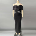 Elegant Slim Fit off Neck Splicing Beads Diamond Embedded Bandage One Piece Dress Party Gathering Dress Group