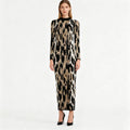 Elegant Maxi Dress Autumn Winter Vintage Leopard Print round Neck Long Sleeve Slim Dress