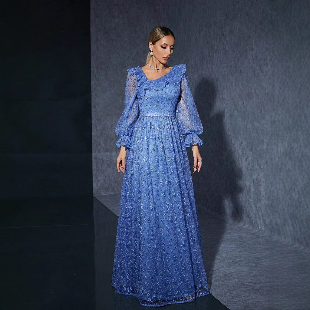Long Sleeve Embroidered Dress Cocktail Annual Meeting Host Performance Evening Dress Birthday Party Evening Dress