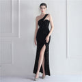 Velvet Bottom Sequin Colorful One Shoulder Party Wedding Dinner Fishtail Long Evening Dress