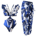 Popular Printing European French One Piece Women Swimwear Suit Covering Belly Thin Sexy Chiffon Dress