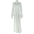 Winter Autumn Solid Color Elegant Women Clothing Tied Slim Fit Hip Dress Casual Stand Collar Maxi Dress
