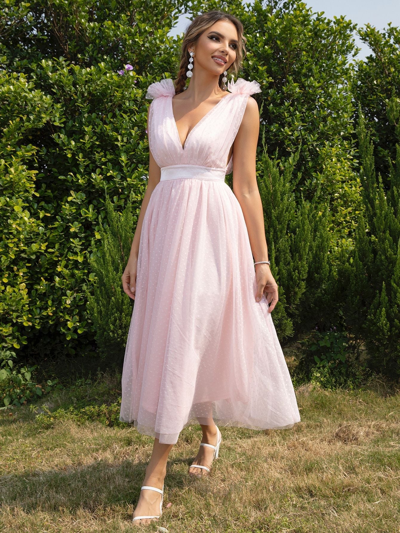 Summer Sweet Backless Gauzy Mesh Lace Up Sexy Dress