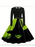 Women Clothing Witch Witch Halloween Dress Long Sleeve round Neck Holiday Princess Dress