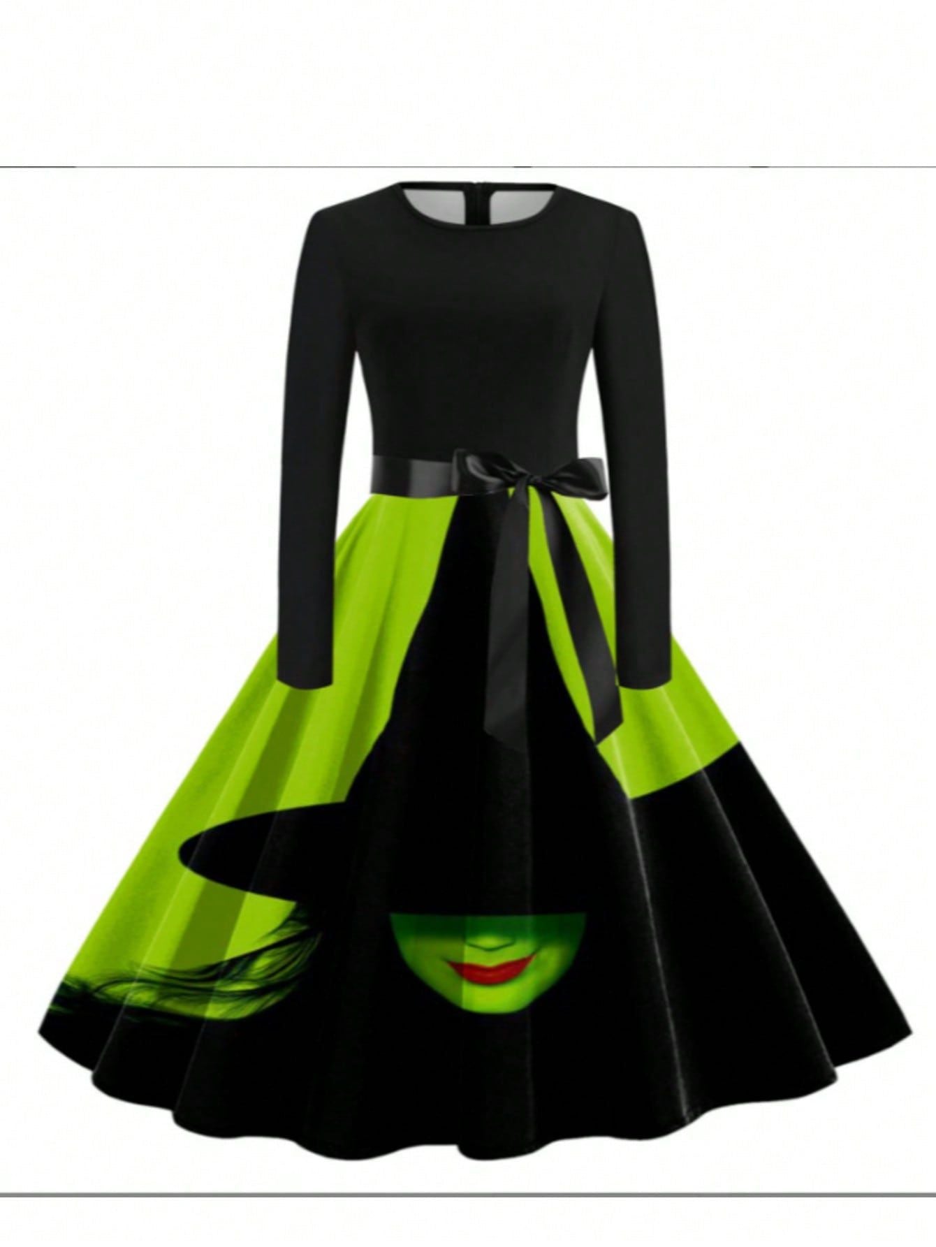 Women Clothing Witch Witch Halloween Dress Long Sleeve round Neck Holiday Princess Dress